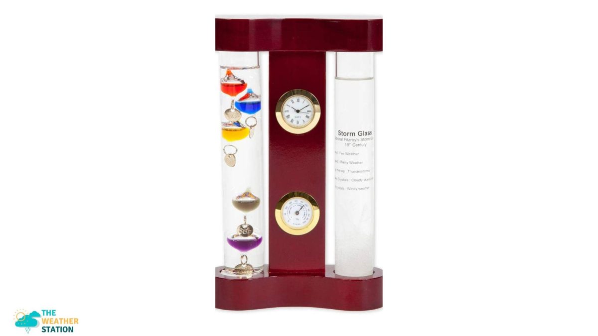 Galileo Weather Station With Thermometer, Quartz Clock, Barometer & Hygrometer - Mahogany Finish